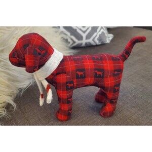 Victorias Secret Pink Plush Red & Black Plaid Dog with Scarf 2007 Christmas